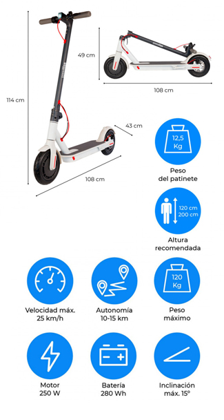 Patinete eléctrico 250w Blanco